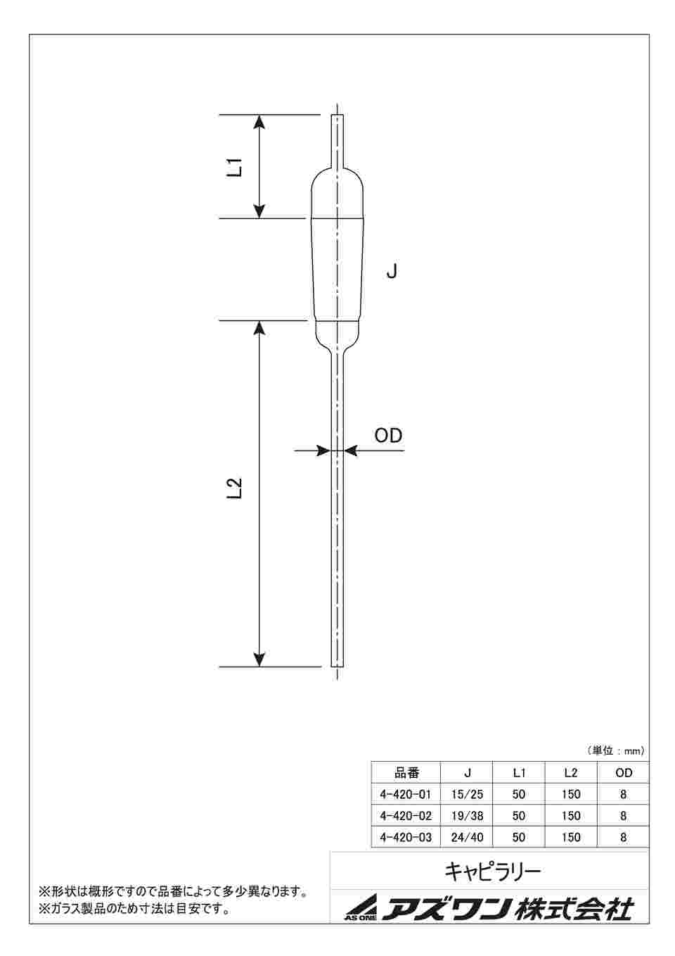 4-420-01 キャピラリー（ガス吹き込み管） GC-1525 【AXEL】 アズワン
