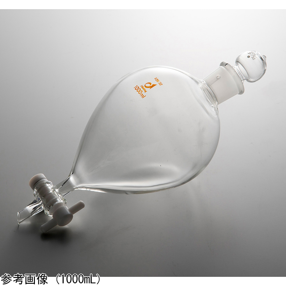 4-4593-04 丸型分液ロート（短足タイプ）テフロンコック 300mL 0531-04-10