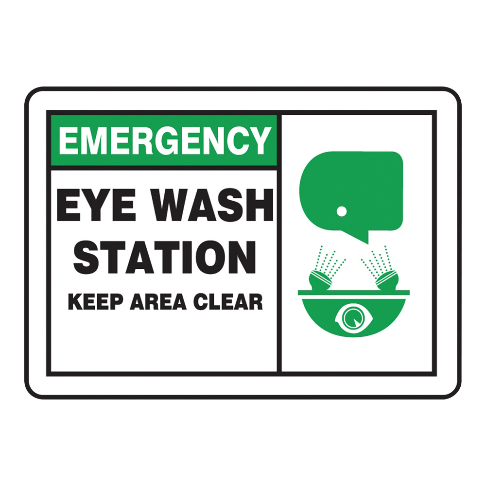 4-4747-18 警告・注意喚起ラベル（英字）Emergency Safety Sign：Eye Wash Station – Keep Area Clear MFSD928VS