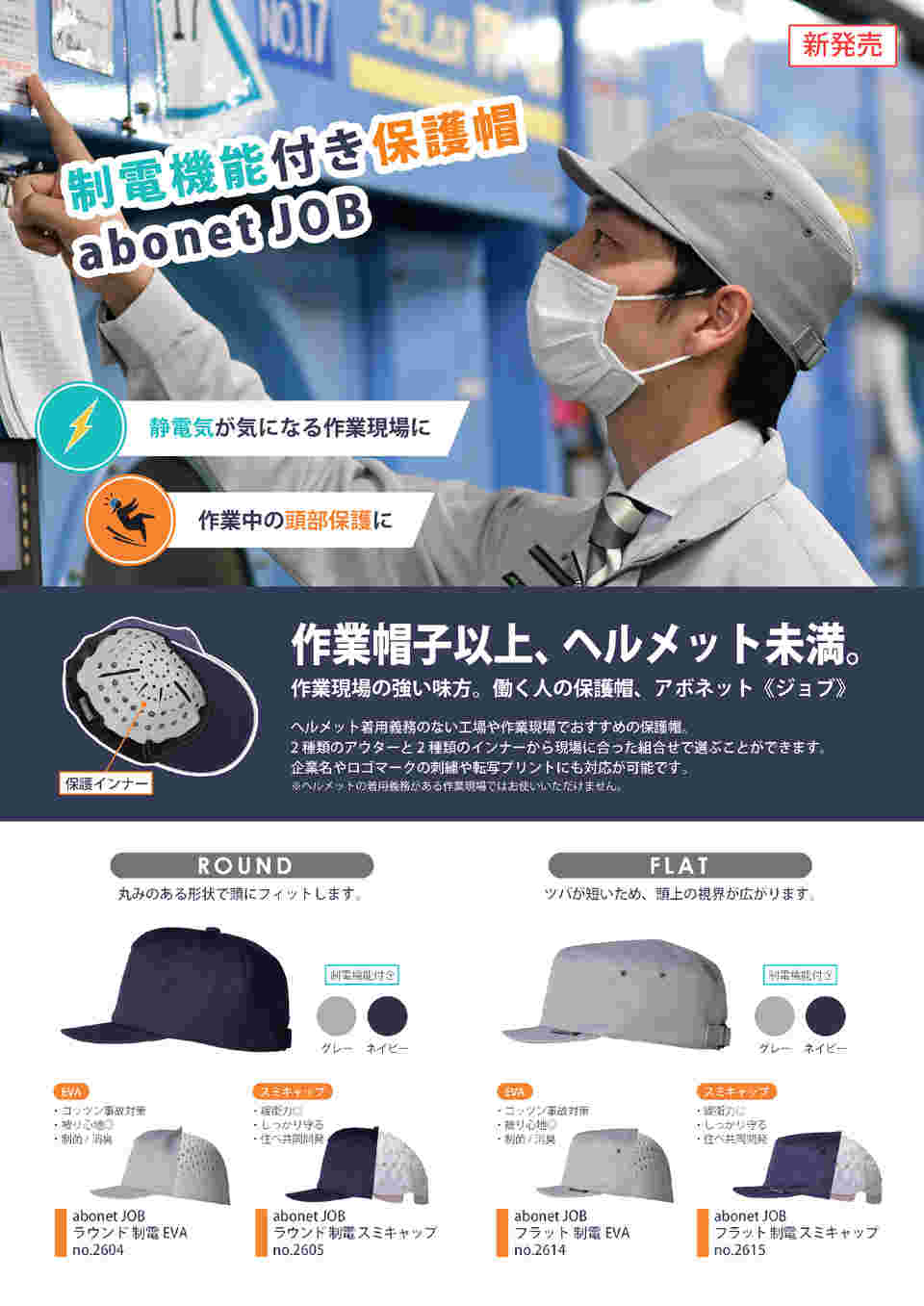 4-6428-01 作業用保護帽 abonet JOB ラウンド 制電 スミキャップ
