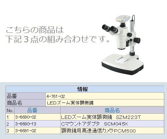 4 761 02 Ledズーム実体顕微鏡 カメラセット 500万画素 Szm223c500 Axel アズワン