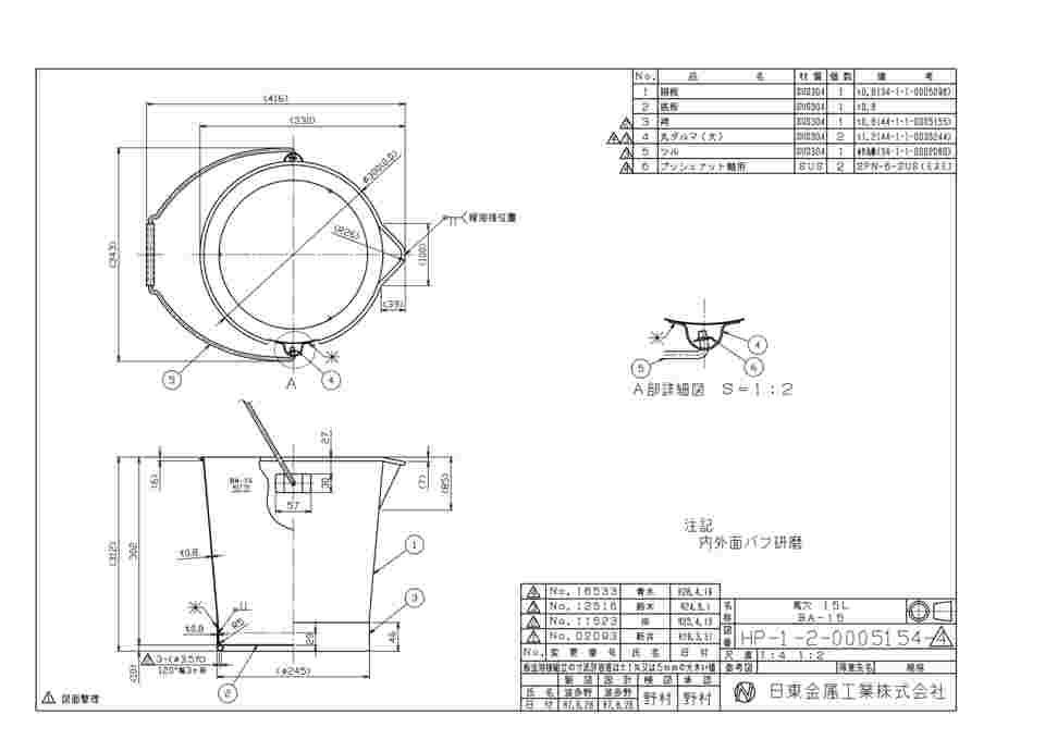 5-192-02 ステンバケツ 注ぎ口付 15L BA-15 【AXEL】 アズワン