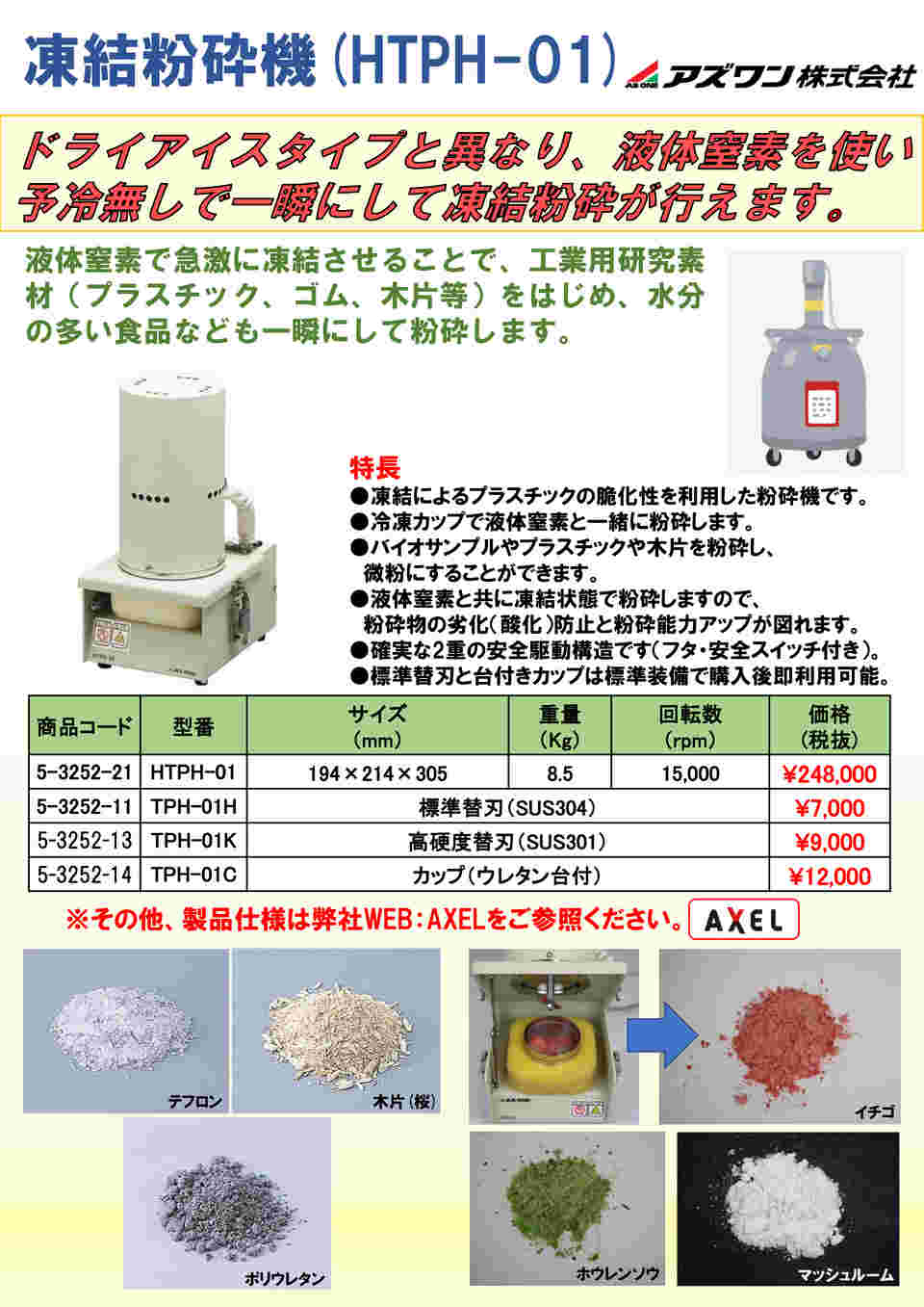 5-3252-11 凍結粉砕機用標準替刃(SUS304) TPH-01H 【AXEL】 アズワン