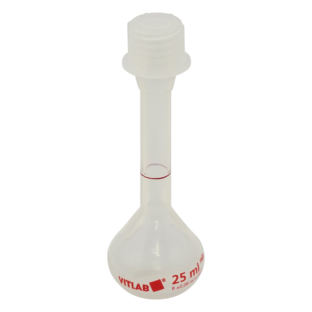 EMユーロPMPメスフラスコ（キャップ付） 透明 25mL 英語版校正証明書付