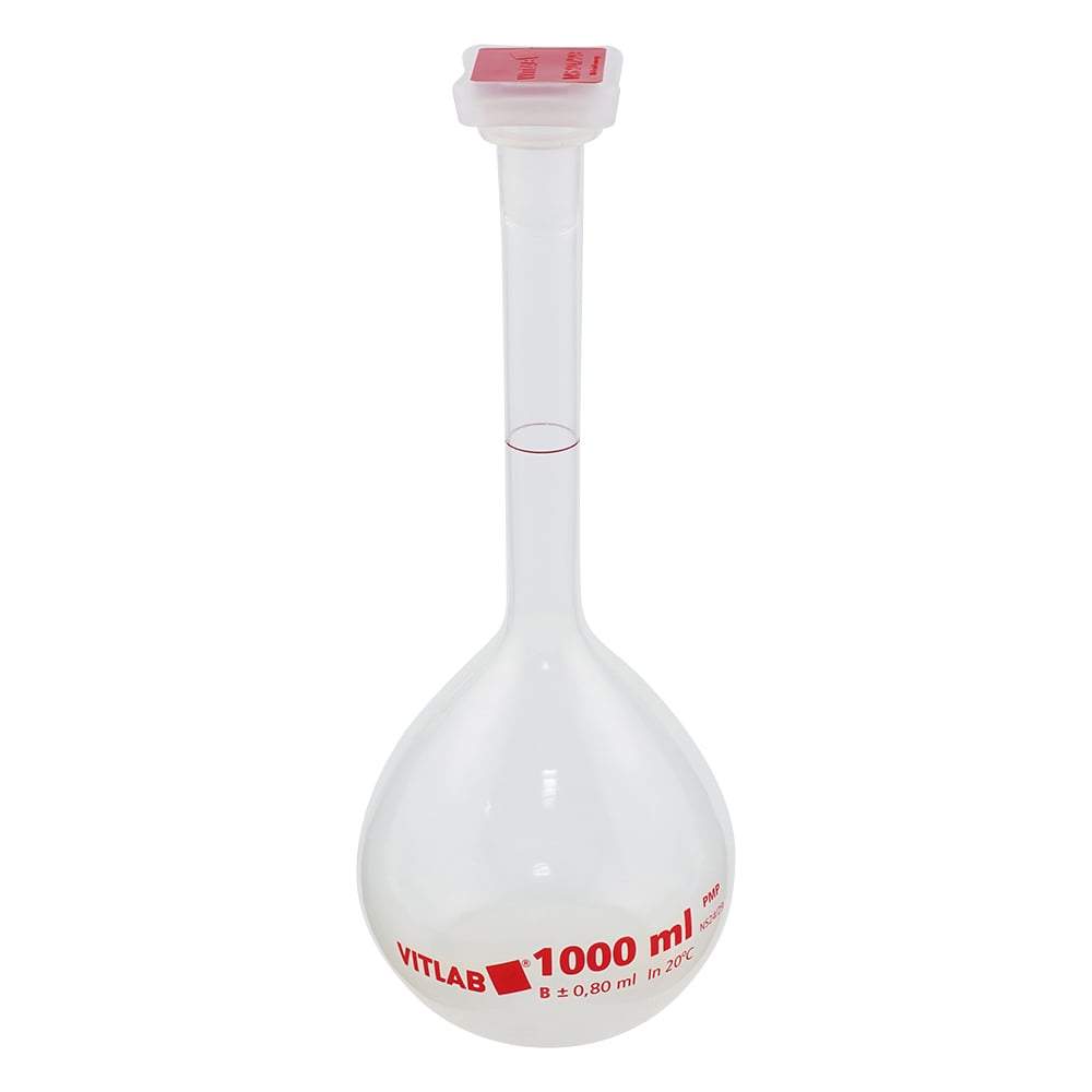 EMユーロPMPメスフラスコ（PP栓付）クラスB 1000mL 校正証明書付