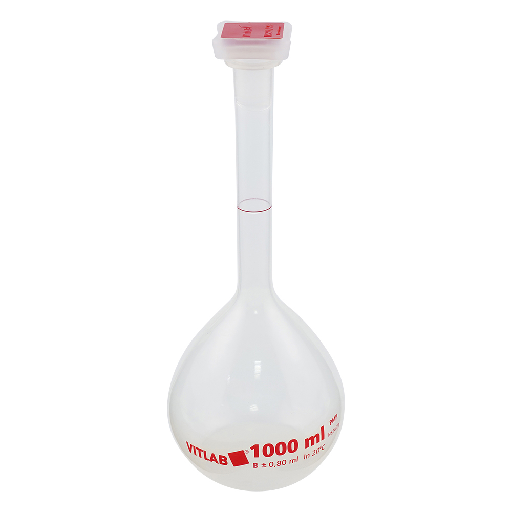 EMユーロPMPメスフラスコ（PP栓付） クラスB 1000mL 中国語版校正証明書付