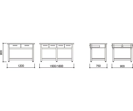 54-0017-97 【作業台】木製作業台 両面 アジャスタータイプ 棚付
