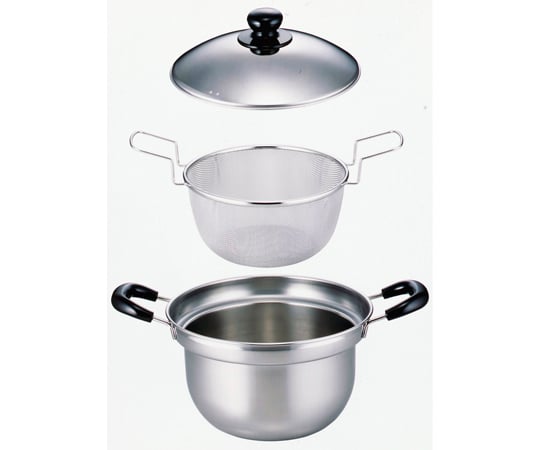 両手鍋3点セット 22cm IH対応 蓋付き ザル付き ゆで名人 ステンレス製