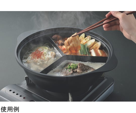 仕切り鍋 28cm IH対応 ふっ素加工 ガラス蓋付き 韓味家 卓上鍋 三食鍋