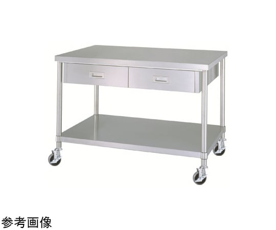 ステンレス作業台（両面引出・ベタ棚/キャスター付）SUS430 900×900