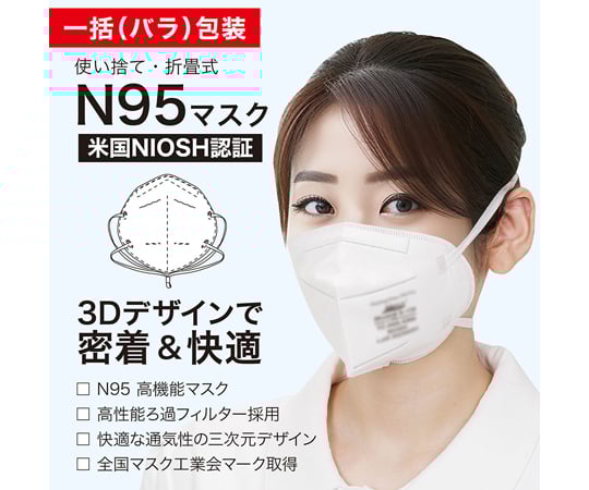 68-4142-94 N95マスク 米国NIOSH認証 折畳式・個包装 1箱（20枚入）（S