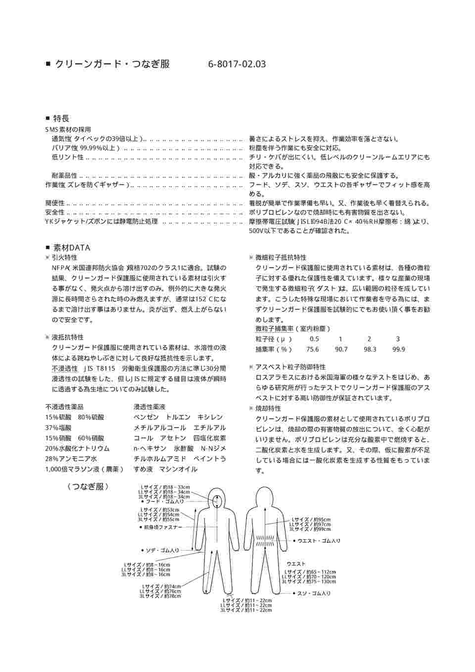 6-8017-03 クリーンガードCXツナギ服LLサイズ 68220 【AXEL】 アズワン