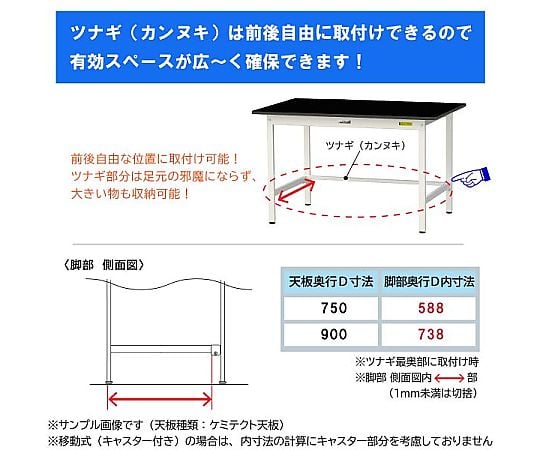 60-3765-41 実験用作業台 耐荷重150kg 高さ調整式 高耐薬品ケミテクト