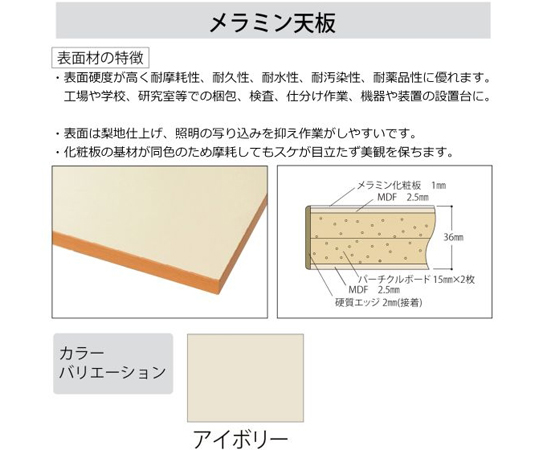 60-3781-99 重量作業台 耐荷重3000kg 固定式 メラミン天板 ワーク
