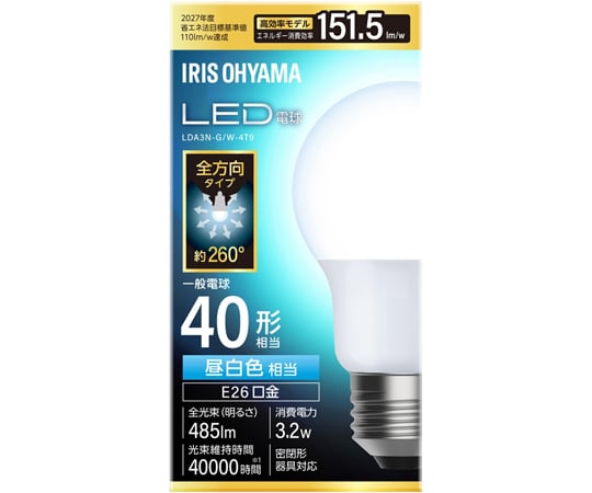 60-9104-84 LED電球 E26 全方向 40形相当 昼白色 LDA3N-G/W-4T9 【AXEL