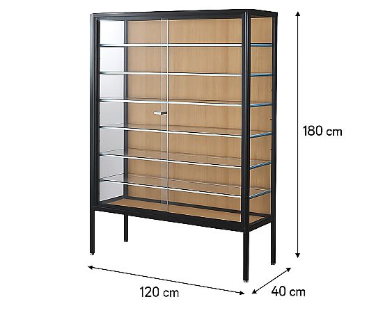 60-9503-27 ラテラルショーケース 幅120×高さ180cm【背面パネル：木目