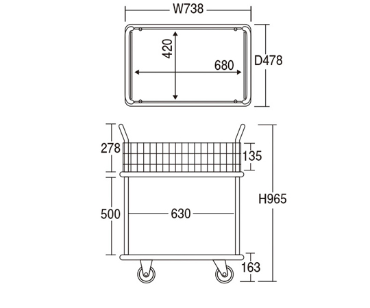 60-9608-03 シズかるスーパー 二段式台車 （上段コボレ止め金網付き