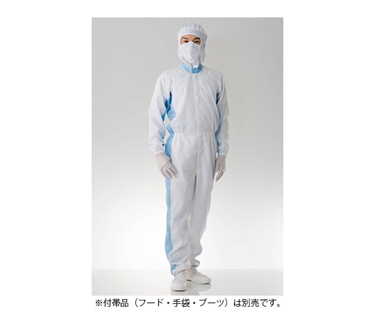 クリーンルーム用ツナギ服 ホワイト×ブルー 3L