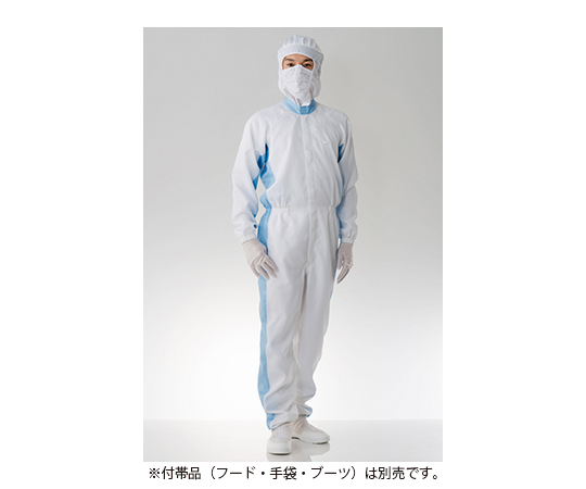 クリーンルーム用ツナギ服 ホワイト×ブルー 4L
