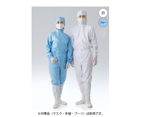 クリーンルーム用フード一体型ツナギ服 グリーン 3L