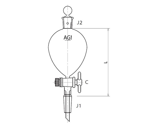 球形摺付分液ロート ＰＴＦＥコック １０００mL 3718-1000-4L｜アズ