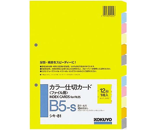 61-0550-16 カラー仕切カード ファイル用B5縦 2穴12山1組 ｼｷ-81 【AXEL