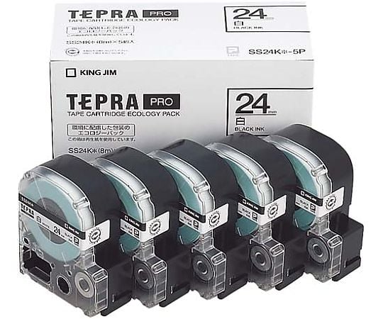 61-0601-50 テプラ PROテープ エコ 白色24mm黒文字×5 1パック（5個入