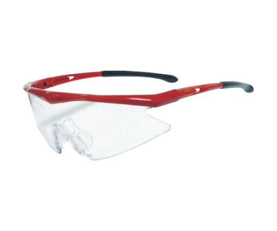 一眼型安全メガネ　フレームレッド　レンズクリア