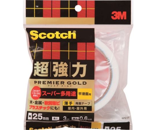 スコッチ 超強力両面テープ プレミアゴールド スーパー多用途 薄手 25mm×3m SPU-25
