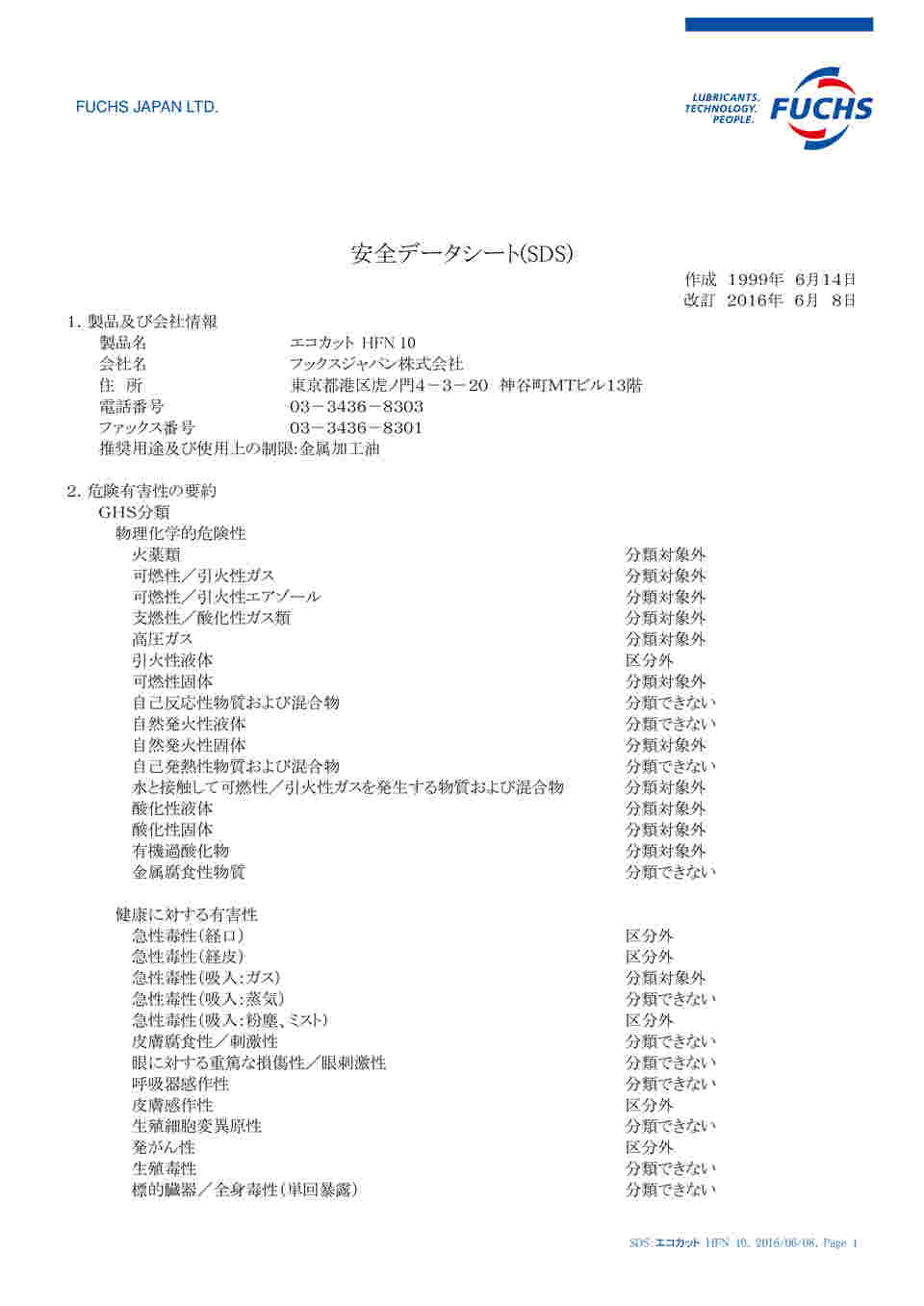 取扱を終了した商品です］エコカットHFN10油性切削油20Lペール缶