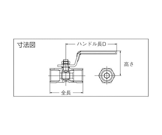 61-2835-43 ねじ込みボールバルブ 全長39.0mm 呼び径（A）8 316SRVM8A