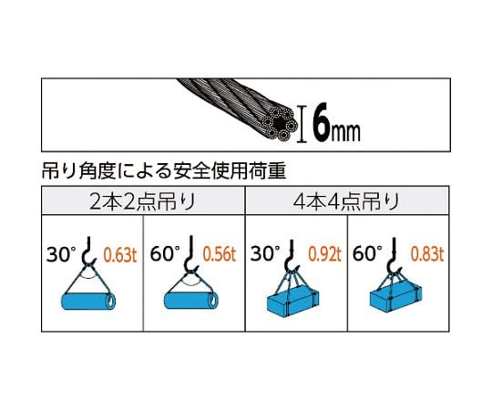 玉掛けワイヤーロープ　段落し　6mmX1.5m　TWD-6S1.5