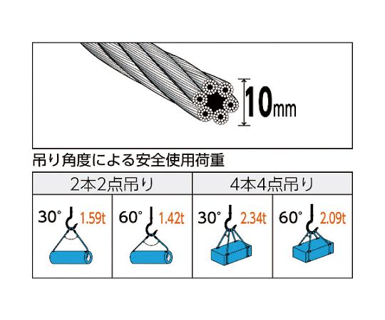 61-2992-51 玉掛けワイヤーロープ 段落し 10mmX2m TWD-10S2 【AXEL