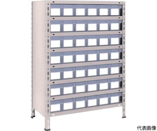 軽量棚　875X450X1200　樹脂引出透明　小X42　ネオグレー