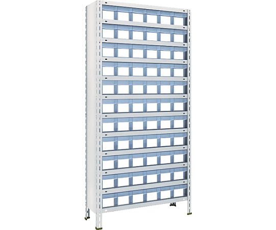 軽量棚　875X300X1800　樹脂引出透明　小X66　ネオグレー