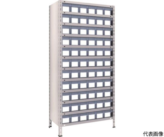 軽量棚　875X450X1800　樹脂引出透明　小X66　ネオグレー