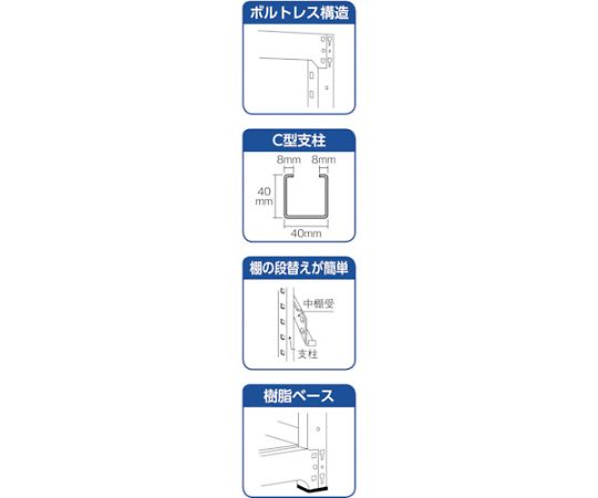 61-3022-48 M2型軽中量棚 1760X600XH1800 5段 単体 ネオグレー M2-6665 ...