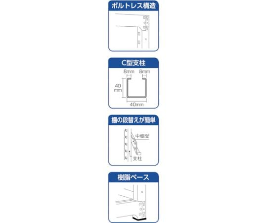 61-3022-92 スチールラック M2型軽中量棚 1460×450×H2100 6段 単体 