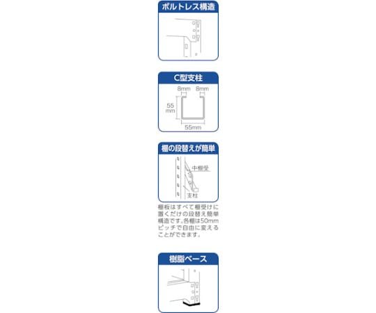 61-3028-92 スチールラック M5型 W900×D721×H1200 4段 単体 ネオグレー