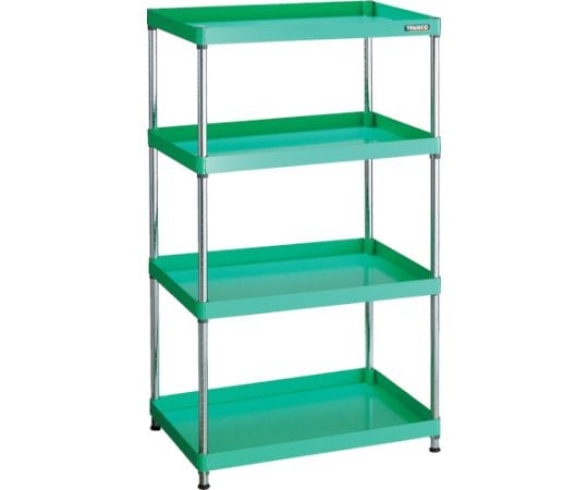 スチールラック フェニックスワゴンラック型 抗菌750X500 4段 ヤンググリーン