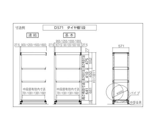 61-3056-72 M3型中量棚 900X571XH1800 棚板2段+タイヤ2段 連結 M3