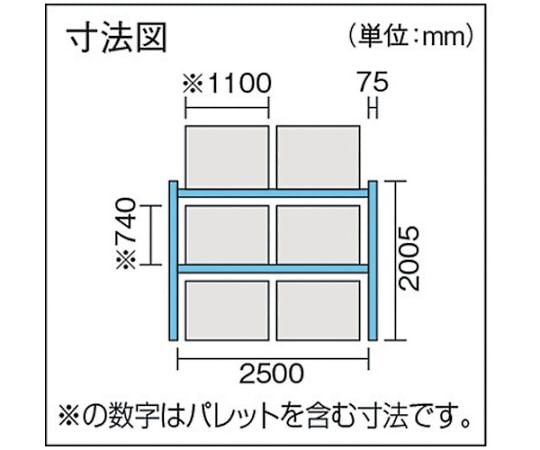 重量パレットラック1トン2500×1000×H2000 2段 単体　1D-20B25-10-2