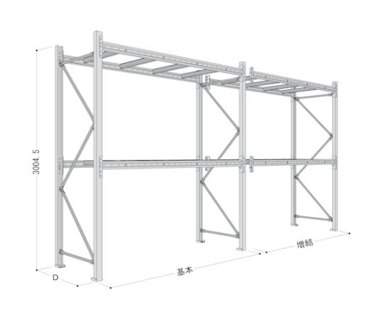 パレットラック 1ton用単体 奥行800×高さ3000×有効間口2500mm 最大積載量2000kg P6-30X25A08-2