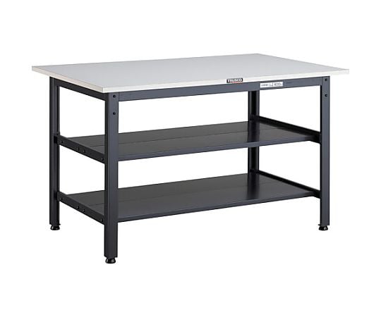 軽荷重作業台（400kg）LEW型 900X600XH740 全面棚2段付 ダークグレー色