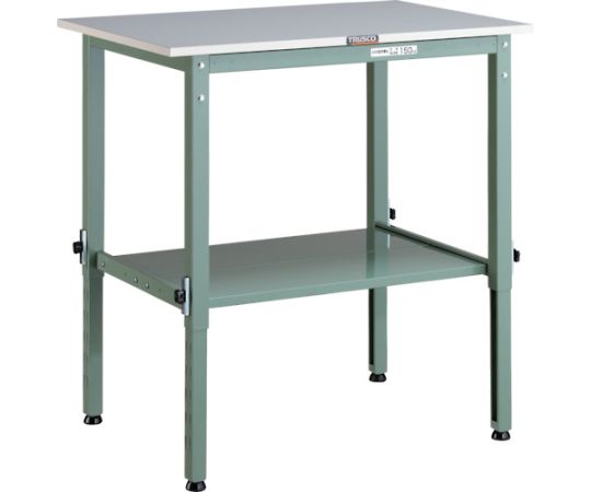 軽荷重作業台高さ調節式（150kg）AEM型 900X600XH650～950 下棚2枚付 グリーン色　RAEM-0960LT2