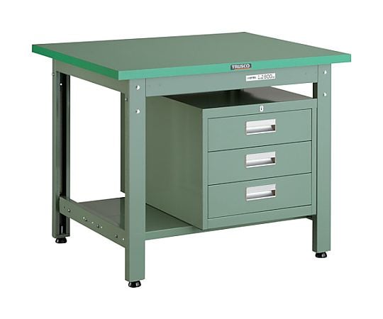 中荷重作業台（800kg）GW型 900X750XH740 3段引出付 グリーン色