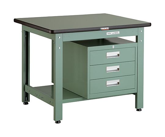 中荷重作業台（800kg）GW型 900X750XH740 3段引出付 グリーン色