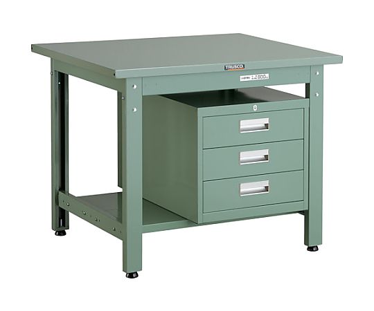 中荷重作業台（800kg）GW型 900X750XH740 3段引出付 グリーン色