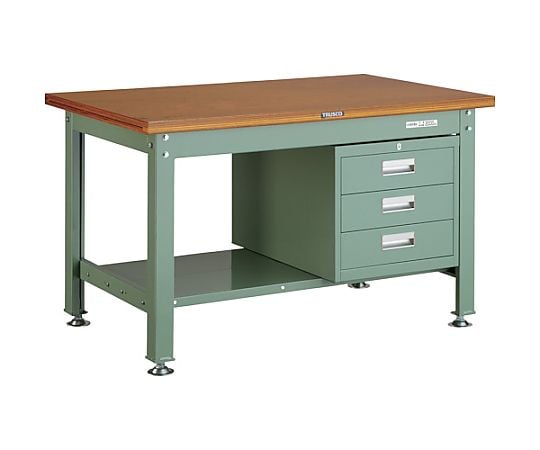 中荷重作業台（2000kg）DW型 1200X750XH740 3段引出付 グリーン色