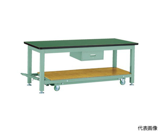 重荷重作業台移動式（3000kg）TWC型 1800X900XH740 1段引出付 グリーン色　RTWC-1809F1
